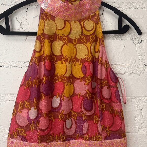 SS23 MOSCHINO Couture Jeremy Scott 60s Halter Chains Print Slim Fit Jumpsuit - Picture 4 of 7